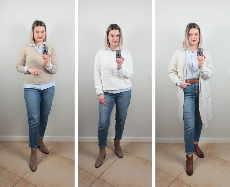 Prosta, ale elegancka zimowa stylizacja – kobieta w wełnianym swetrze, gotowa na mrozy,  idealna odpowiedź na pytanie, jak ubrać się ciepło zimą.